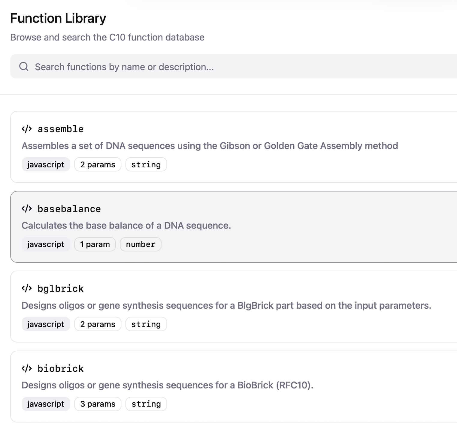 C10 function-library interface